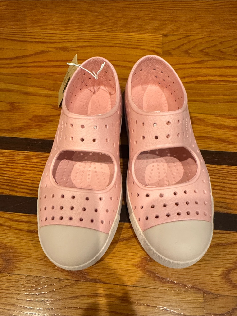 Native Kids Pink Mary Jane Shoes with White Toe Caps